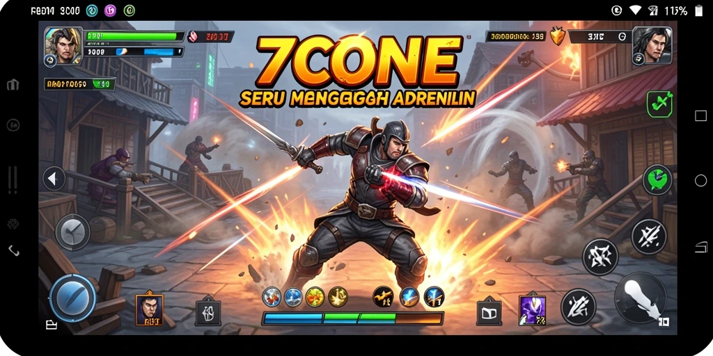Screenshot gameplay 7CONE menampilkan pertarungan epik yang mendebarkan.
