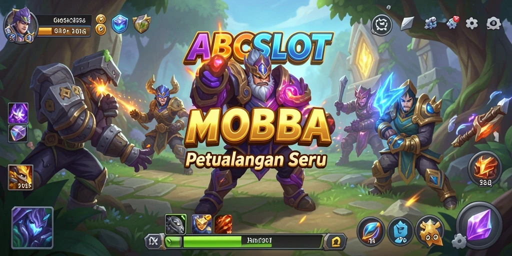 Screenshot gameplay seru dari ABCSLOT dengan pertempuran MOBA.