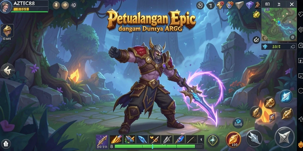 Screenshot gameplay AZTEC88 menunjukkan aksi mendebarkan dalam pertarungan ARPG.