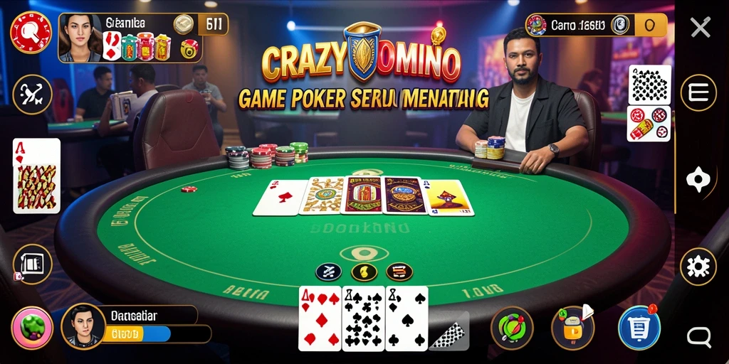 Screenshot main game poker CRAZYDOMINO menampilkan aksi seru dan strategi pemain.