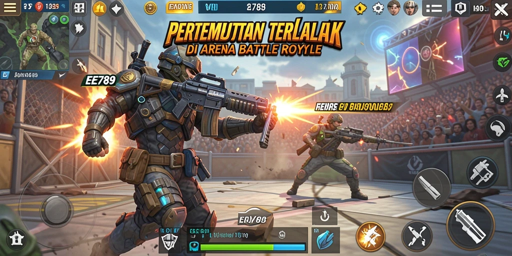 Tampilan menegangkan dari pertarungan di arena Battle Royale EE789.