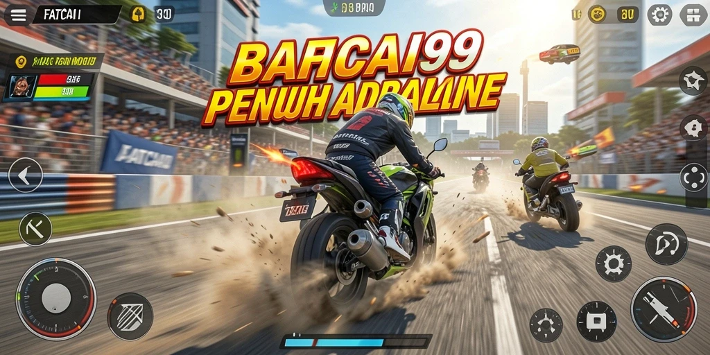 Tangkapan layar menunjukkan aksi balapan motor yang mendebarkan dan grafis yang menarik.