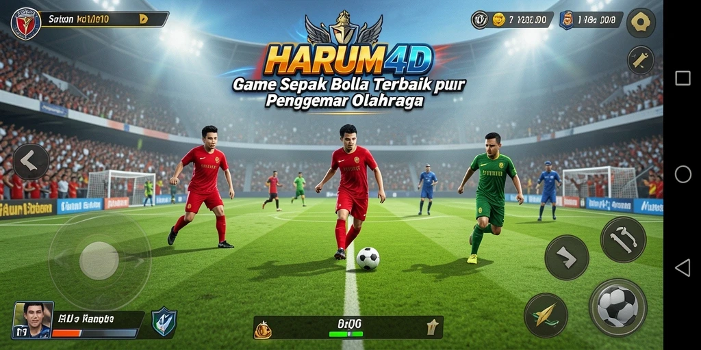 Screenshot HARUM4D menampilkan aksi seru pertandingan sepak bola.