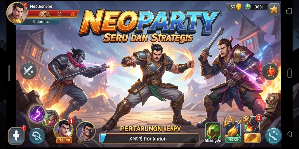 Gameplay NEOPARTY yang penuh adrenalin dan aksi pertarungan intens.