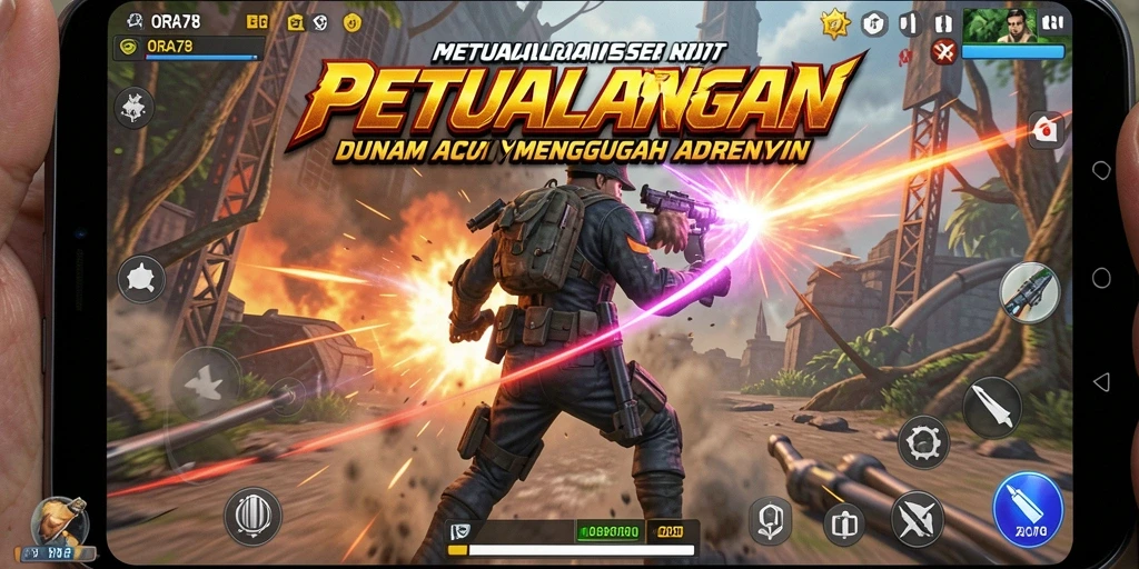 Screenshot gameplay ORA78 menunjukkan aksi mendebarkan di medan perang.
