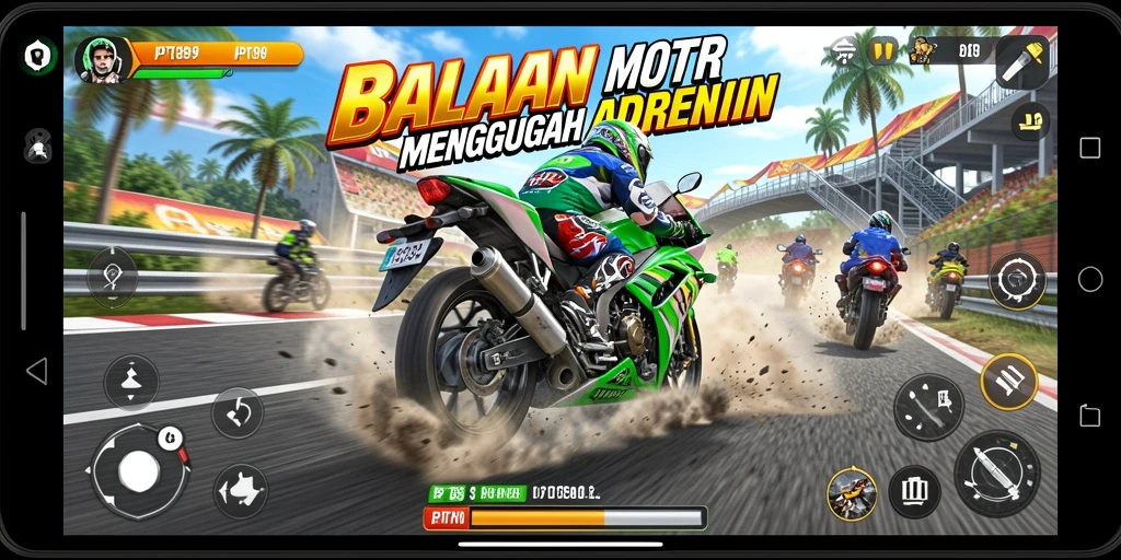 Tampilan menegangkan dari gameplay balapan motor di PT89.