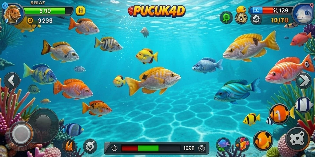 Tampilan screenshot game PUCUK4D dengan aksi menembak ikan yang seru.
