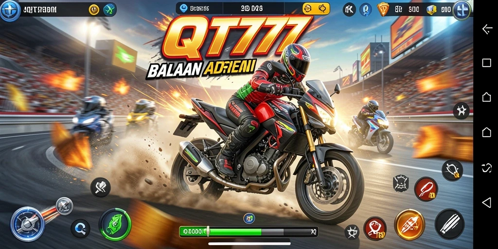 Screenshot gameplay <strong>QT777</strong> menampilkan balapan motor yang mendebarkan.