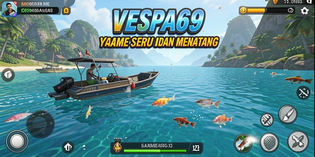 Screenshot gameplay VESPA69 yang menunjukkan suasana memancing.