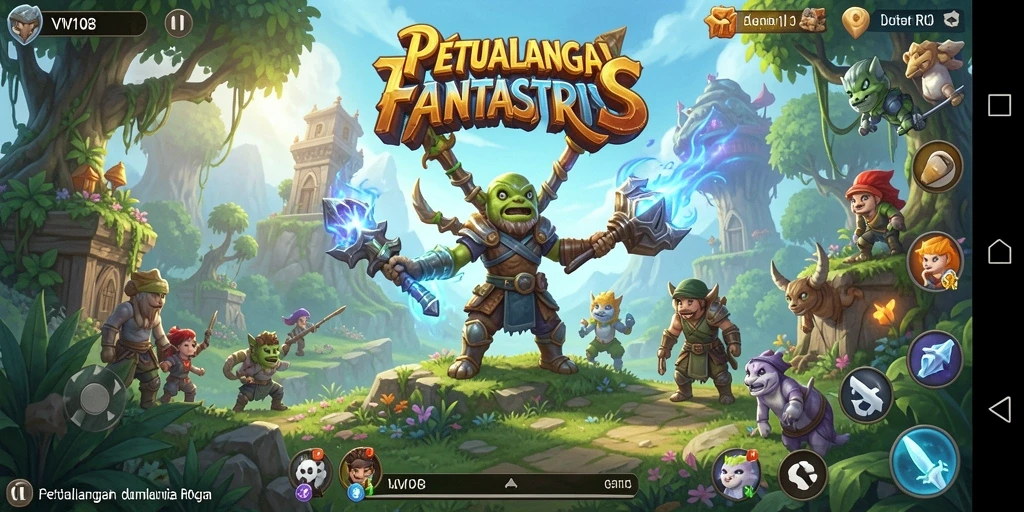 Screenshot VW108 menampilkan pertarungan epik dalam dunia RPG.
